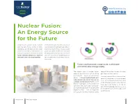 Nuclear Fusion: an Energy Source for the Future