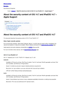 About the Security Content of Ios 14.7 and Ipados 14.7 – Apple Support