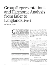 Group Representations and Harmonic Analysis from Euler to Langlands, Part I Anthony W