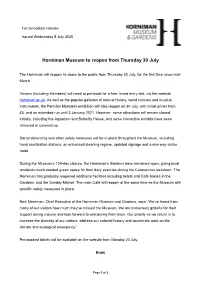 Horniman Museum to Reopen from Thursday 30 July
