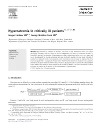 Hypernatremia in Critically Ill Patients