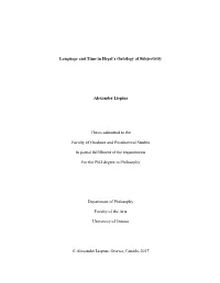 Language and Time in Hegel's Ontology of Subjectivity Alexander Liepins Thesis Submitted to the Faculty of Graduate and Postdo