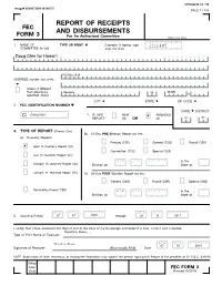 Report of Receipts and Disbursements