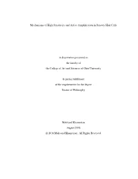 Mechanisms of High Sensitivity and Active Amplification in Sensory Hair Cells a Dissertation Presented to the Faculty of The