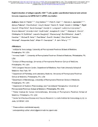 Rapid Induction of Antigen-Specific CD4+ T Cells Guides Coordinated Humoral and Cellular Immune Responses to SARS-Cov-2 Mrna Vaccination