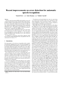 Recent Improvements on Error Detection for Automatic Speech Recognition
