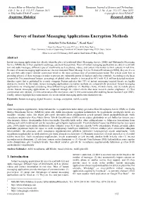 Survey of Instant Messaging Applications Encryption Methods