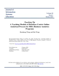 Teaching Tip a Teaching Module of Database-Centric Online Analytical Process for MBA Business Analytics Programs