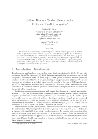 Uniform Random Number Generators for Vector and Parallel Computers∗