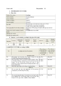 C1 1. INFORMATION on COURSE A. Basic Data Name of The