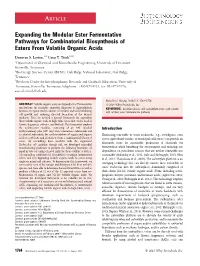 Expanding the Modular Ester Fermentative Pathways for Combinatorial Biosynthesis of Esters from Volatile Organic Acids