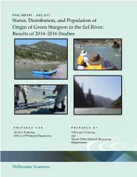 Status, Distribution, and Population of Origin of Green Sturgeon in the Eel River: Results of 2014–2016 Studies