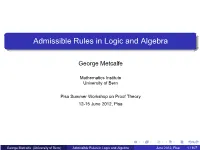 Admissible Rules in Logic and Algebra