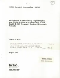 Description of the Primary Flight Display and Flight Guidance System Logic in the NASA B-737 Transport Systems Research Vehicle
