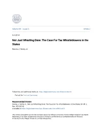 Not Just Whistling Dixie: the Case for Tax Whistleblowers in the States