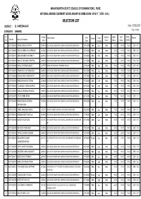 SELECTION LIST DISTRICT : 22 AHMEDNAGAR Date : 07/03/2017 Page : 1 of 28 CATEGORY : GENERAL