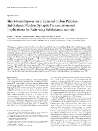 Short-Term Depression of External Globus Pallidus- Subthalamic Nucleus Synaptic Transmission and Implications for Patterning Subthalamic Activity