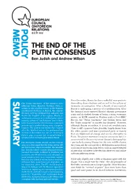 The End of the Putin Consensus Ben Judah and Andrew Wilson