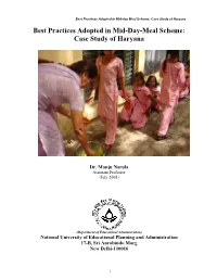 Best Practices Adopted in Mid-Day-Meal Scheme: Case Study of Haryana