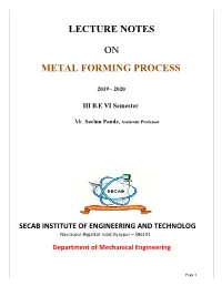 Lecture Notes on Metal Forming Process