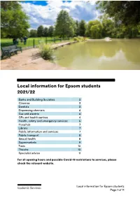 Local Information for Epsom Students 2021/22