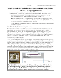 Optical Modeling and Characterization of Radiative Cooling for Solar Energy