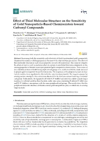 Effect of Thiol Molecular Structure on the Sensitivity of Gold Nanoparticle