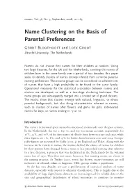 Name Clustering on the Basis of Parental Preferences Gerrit Bloothooft and Loek Groot Utrecht University, the Netherlands