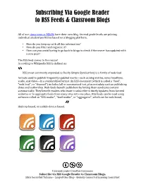 Subscribing Via Google Reader to RSS Feeds & Classroom Blogs