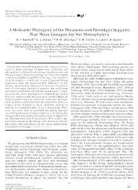 A Molecular Phylogeny of the Pheasants and Partridges Suggests That These Lineages Are Not Monophyletic R