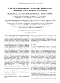 Cisplatin-Resistant Prostate Cancer Model: Differences in Antioxidant System, Apoptosis and Cell Cycle