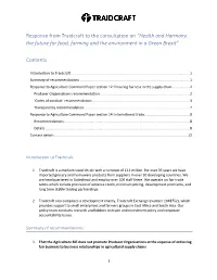 Response from Traidcraft to the Consultation on “Health and Harmony: the Future for Food, Farming and the Environment in a Green Brexit”