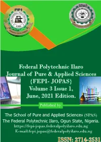 {FEPI- JOPAS} Volume 3 Issue 1, June, 2021 Edition