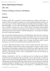 Gifford Lecture Series - Biography - Hans Driesch 03/10/2011 12:11