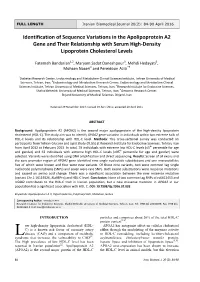 Identification of Sequence Variations in the Apolipoprotein A2 Gene and Their Relationship with Serum High-Density Lipoprotein Cholesterol Levels