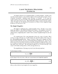 LAB 4: the SIMPLE MAGNIFIER EYEPIECES the Simple Magnifier