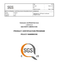PRODUCT CERTIFICATION PROGRAM POLICY HANDBOOK Author : P