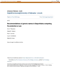 Recommendations of Generic Names in Diaporthales Competing for Protection Or Use