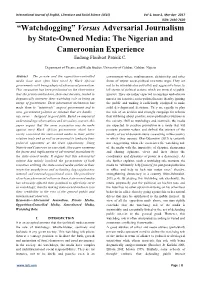 “Watchdogging” Versus Adversarial Journalism by State-Owned Media: the Nigerian and Cameroonian Experience Endong Floribert Patrick C