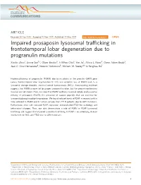 Impaired Prosaposin Lysosomal Trafficking in Frontotemporal Lobar