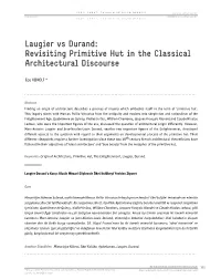 Laugier Vs Durand: Revisiting Primitive Hut in the Classical Architectural Discourse