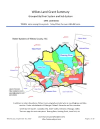 Wilkes Land Grant Summary Grouped by River System and Sub System
