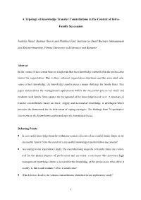 1 a Typology of Knowledge Transfer Constellations in the Context of Intra