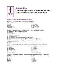 Answer Key Certified Specialist of Wine Workbook to Accompany the 2014 CSW Study Guide
