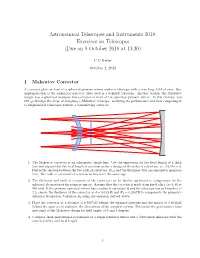 Astronomical Telescopes and Instruments 2018: Exercises on Telescopes (Due on 9 October 2018 at 13:30)