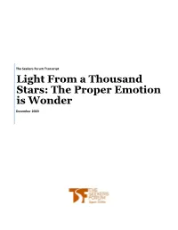 Light from a Thousand Stars: the Proper Emotion Is Wonder December 2020