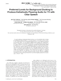 Preferred Levels for Background Ducking to Produce Esthetically Pleasing Audio for TV with Clear Speech” J