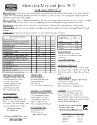 Menu for May and June 2021