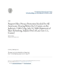 Passport Files: Privacy Protection Needed for All Americans: Hearing Before the S