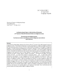 Conference Room Paper on the Doctrine of Discovery 11Th Session of the UN Permanent Forum on Indigenous Issues